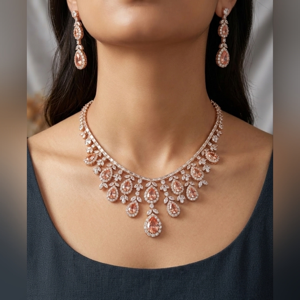 Gold Plated Champagne Necklace and Earring Set